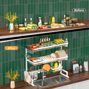 86–113 cm White 3-Tier Over-Sink Dish Drying Rack