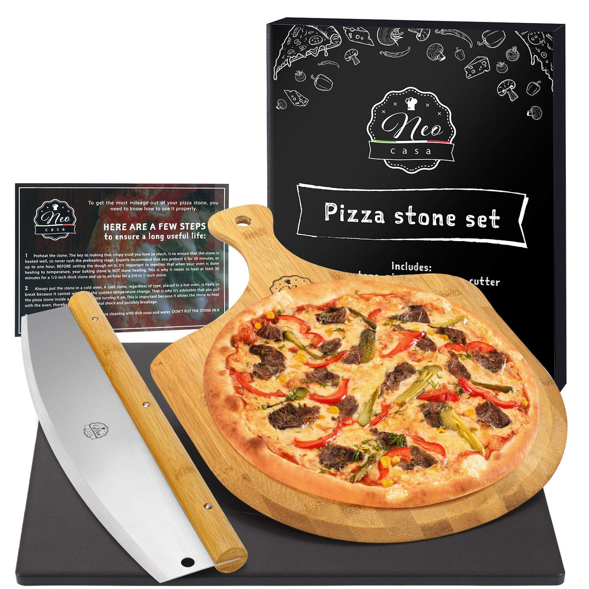 Black Ceramic Pizza Stone Pan Set