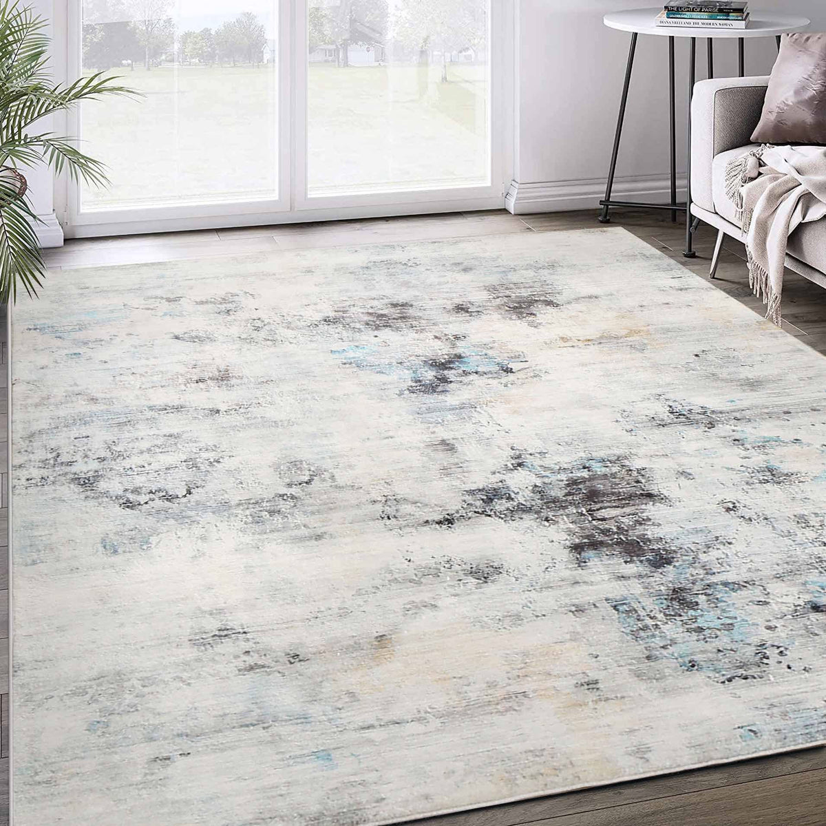 200 × 250 cm Grey Abstract Medium-Pile Area Rug