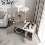 132cm 2-in-1 Cat Tree with Litter-Box Cabinet