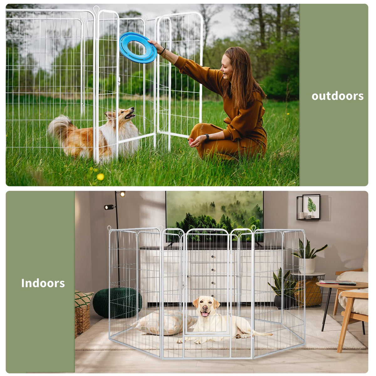 8-Panel 80cm Powder-Coated Steel Dog Playpen – White