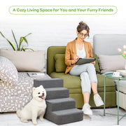4-Step Grey Pet Stairs with Foam Core & Washable Cover – 45 cm