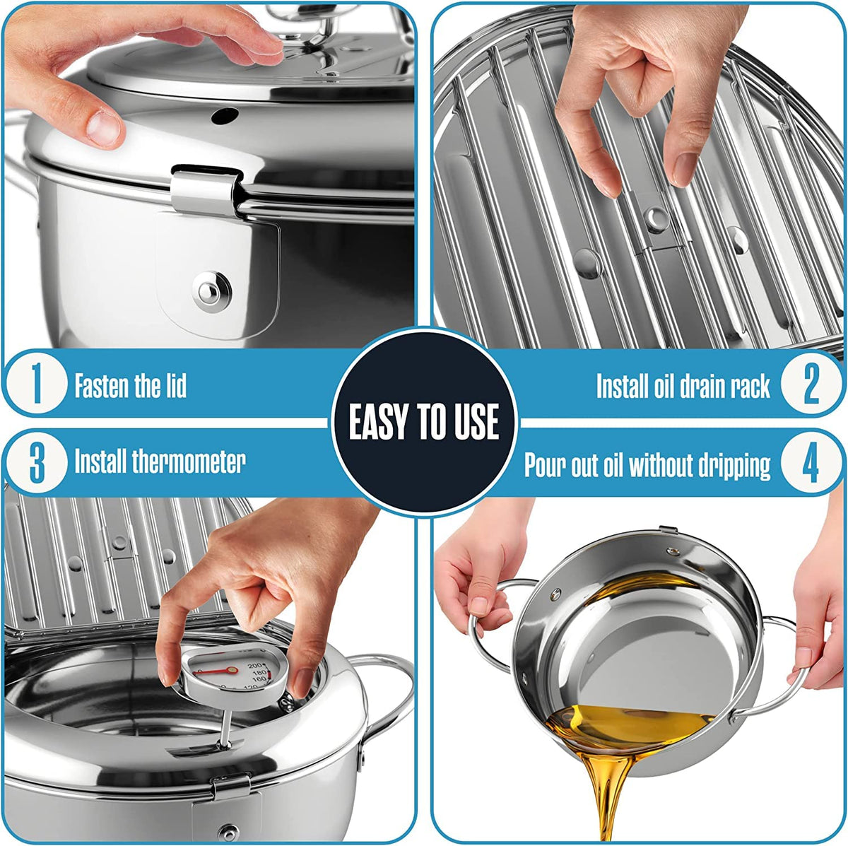 28 cm Stainless-Steel Deep-Fryer Pot with Thermometer – 4.2 L