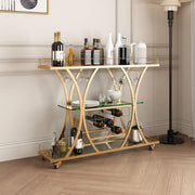 3-Tier Gold Bar Cart with Glass & Wine Racks