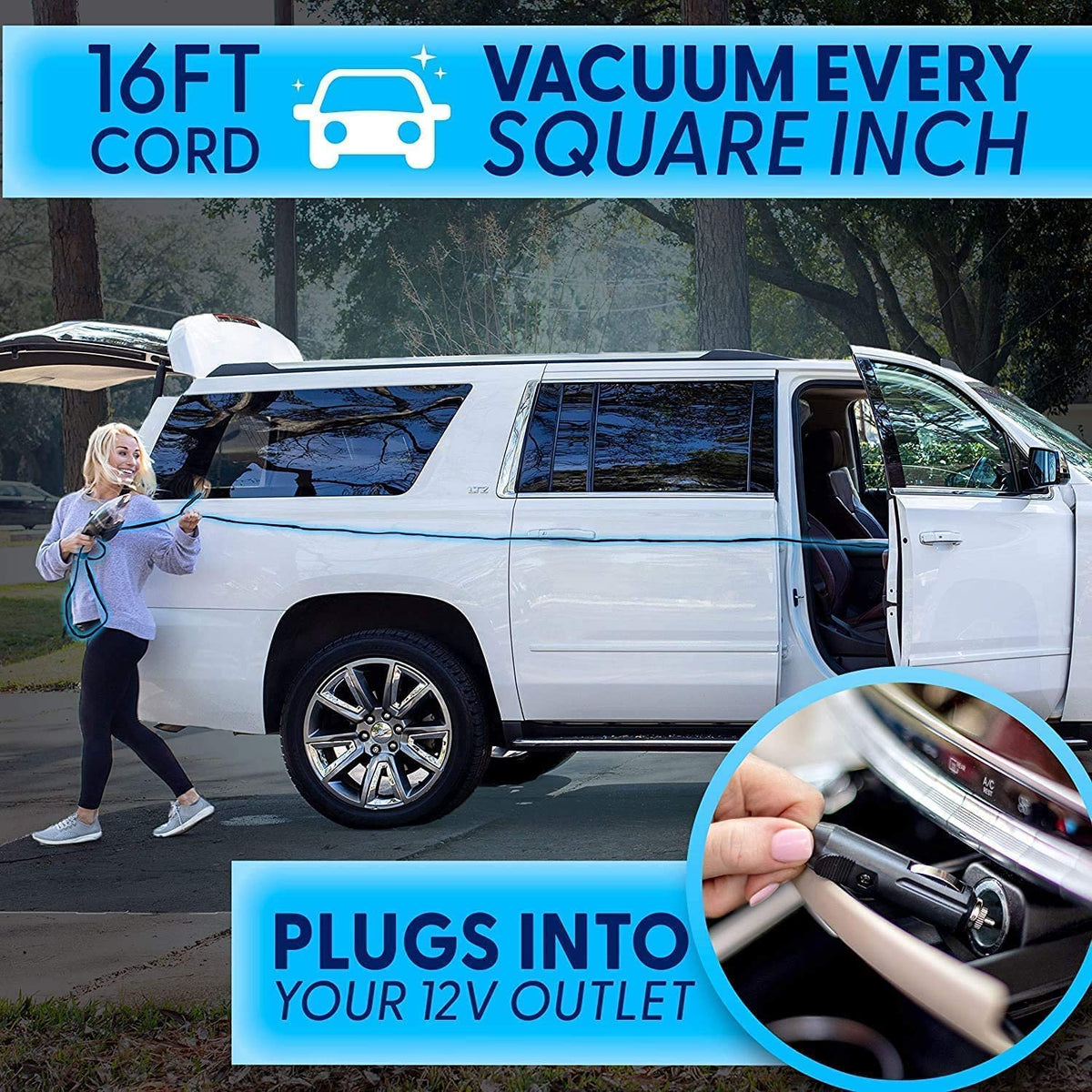 12V Handheld Car Vacuum Kit with 4.9 m Cord