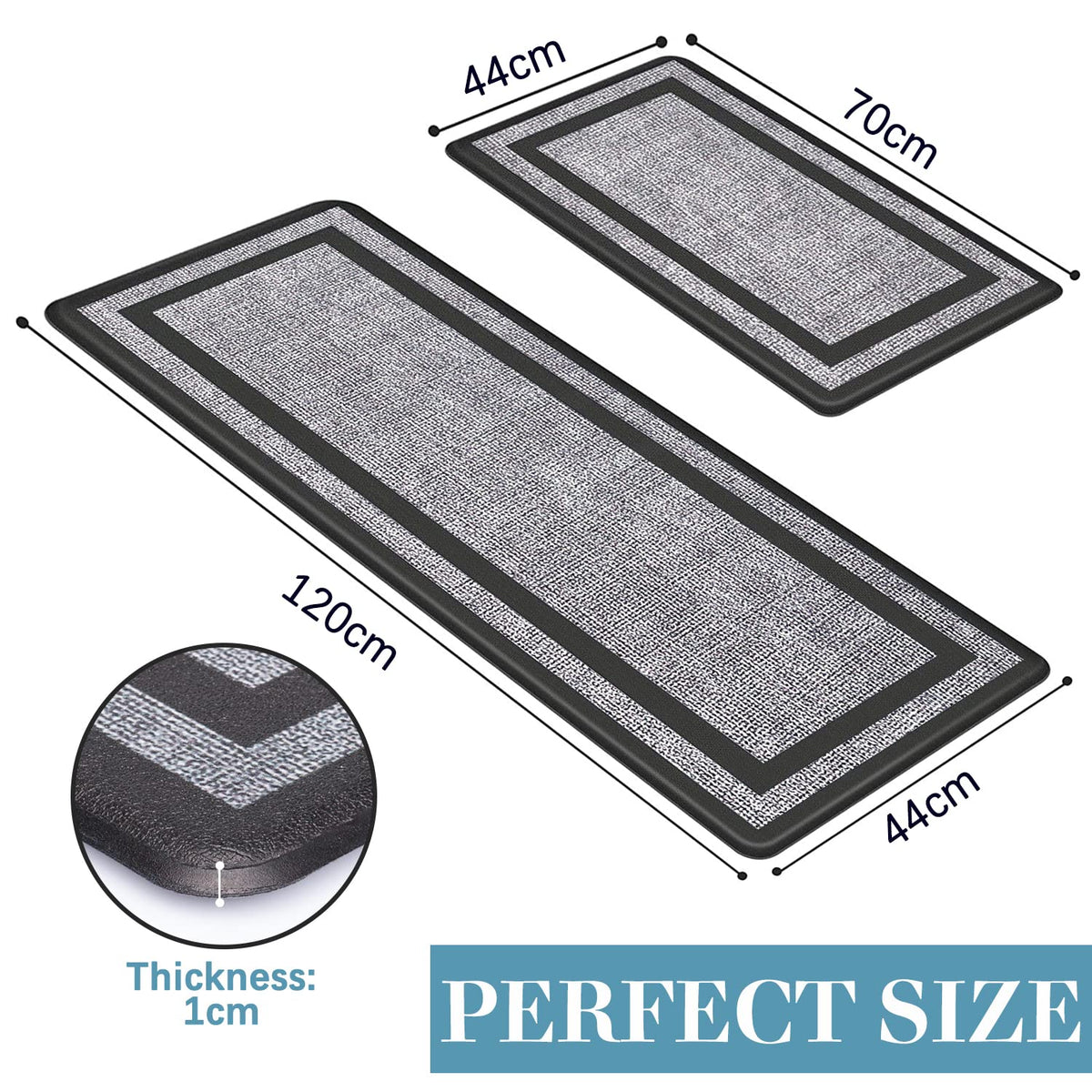 2-Piece Black & Grey Cushioned Kitchen Mat Set