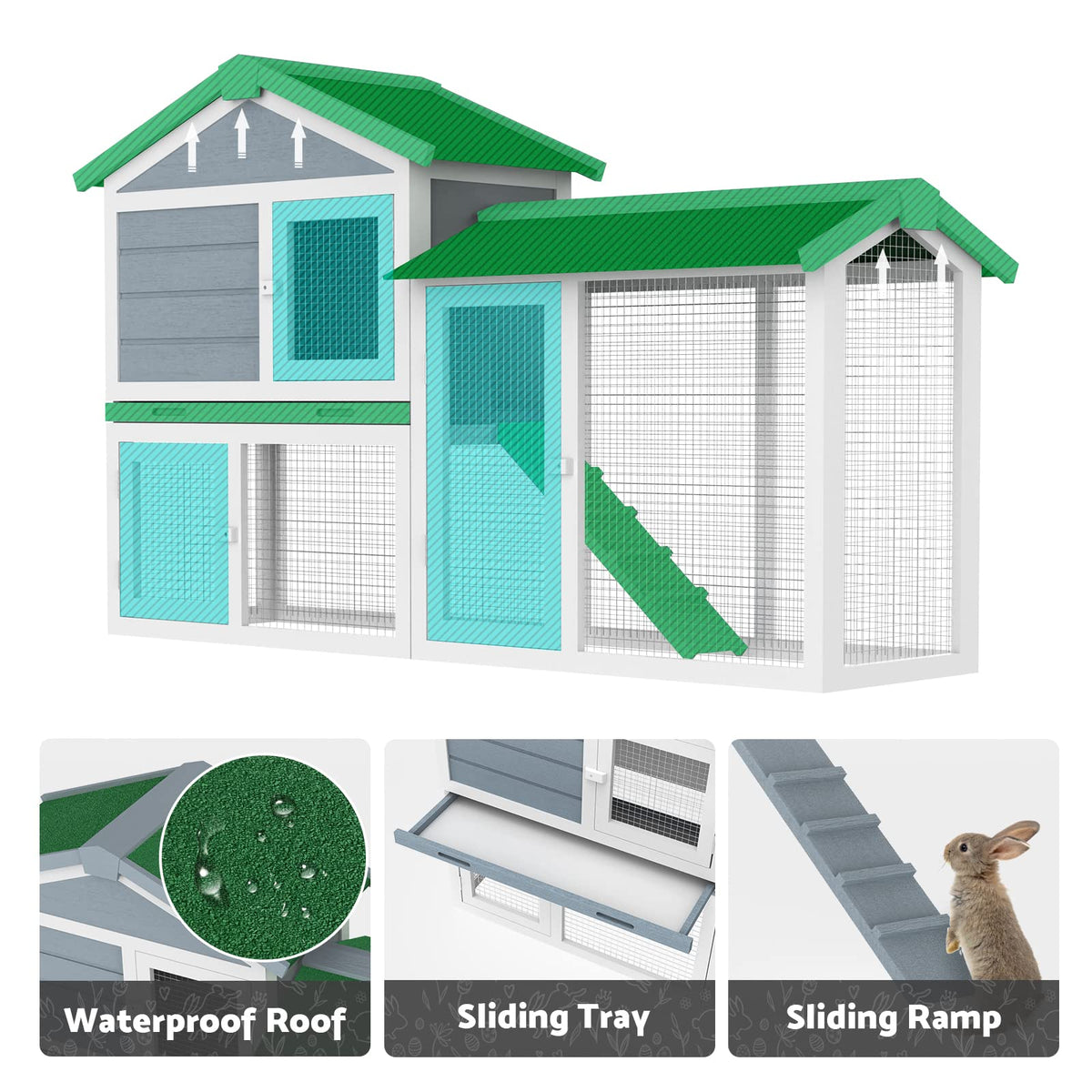 Two-Level Timber Small-Animal Hutch with Ramp & Sliding Tray – 145.5 cm