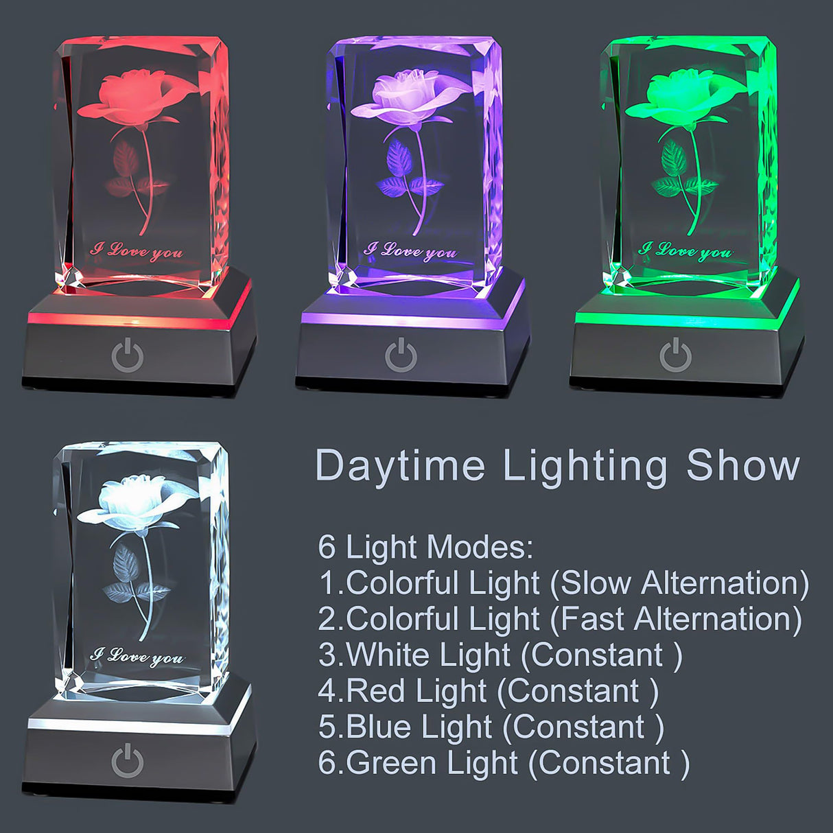 3D Rose Crystal Multicolor Nightlight - I Love You Decolamp - Perfect Valentines Day Gift Ideas for Her My Girlfriend Wife Mom - Unique Anniversary Birthday Presents