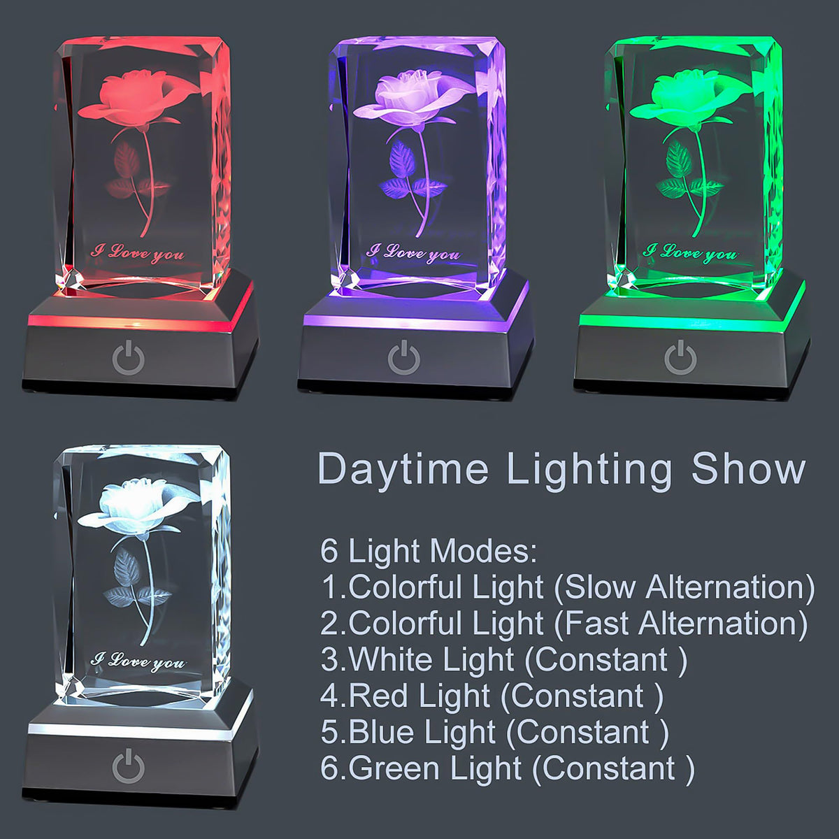 ‘I Love You’ 3D Crystal Rose Colour-Changing LED Lamp