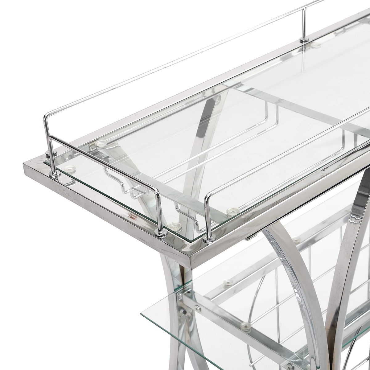 Chrome Stainless Steel & Glass Shelves Bar Cart Holders with 12 Glasses and 11 Wine Bottles, Silver