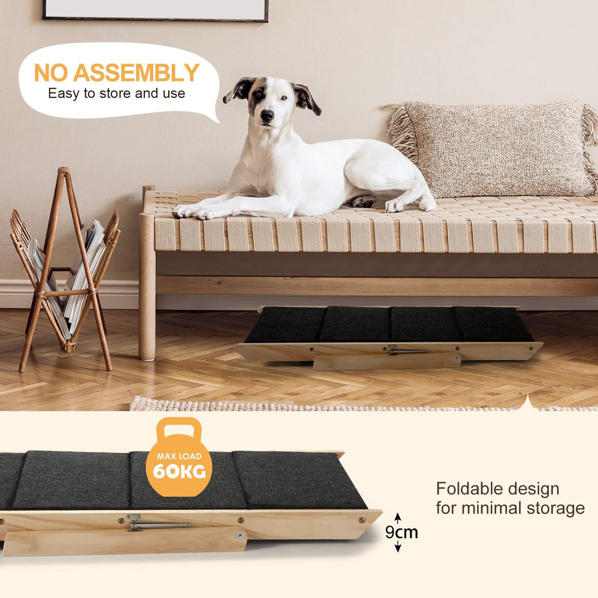 2-in-1 Foldable Pine Pet Ramp & 4-Step Stairs – 60 kg