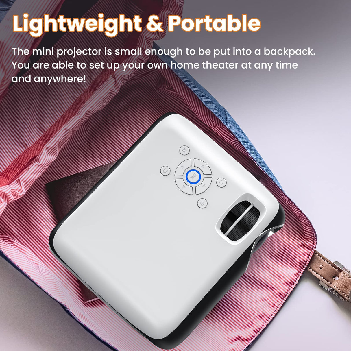 Projector, Native 1080P Bluetooth Projector with 100''Screen, 9500L Portable Outdoor Movie Projector Compatible with Smartphone, HDMI,USB,AV,Fire Stick, PS5