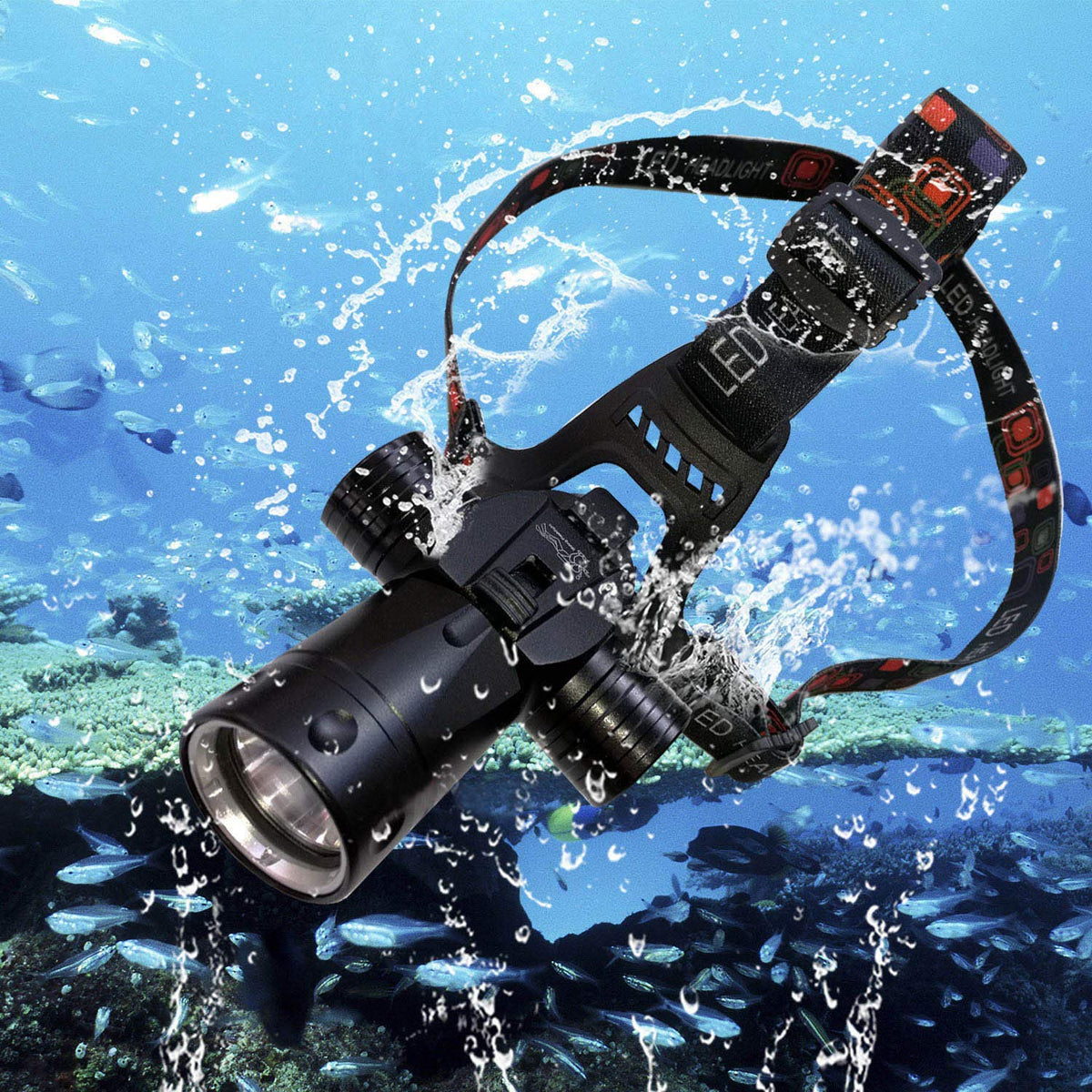 Aluminum Waterproof Diving Swimming Hiking Camping Hunting Fishing Headlamp Underwater 1800 Lumen Safety Head Light Flashlight