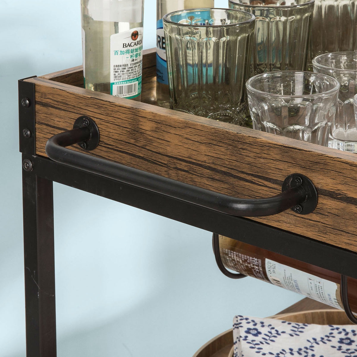 3-Tier Industrial Serving Cart with Removable Tray