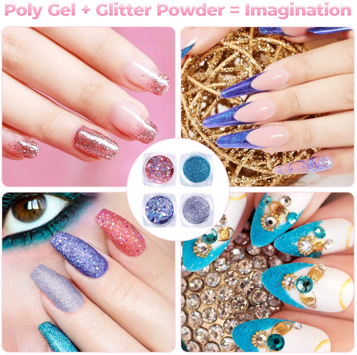 Poly Nail Gel Kit, 12 Colours Nail Gel Kit Enhancement Builder with 4 Temperature Color Changing Extension, 8 Regular Color Nail Extension, Slip Solution Trial Professional Technician Kit for DIY