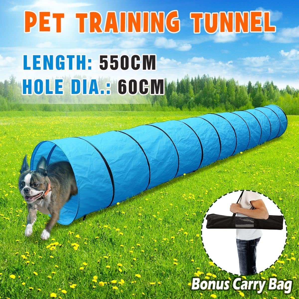 5.5 m Foldable Dog Agility Tunnel with Ground Pegs & Carry Bag