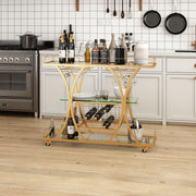 3-Tier Gold Bar Cart with Glass & Wine Racks
