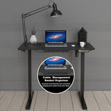 Small Electric Height Adjustable Sit Stand Desk with Hanging Hooks and Cable Management, 40 x 22 Inches, Black Frame and Black Top