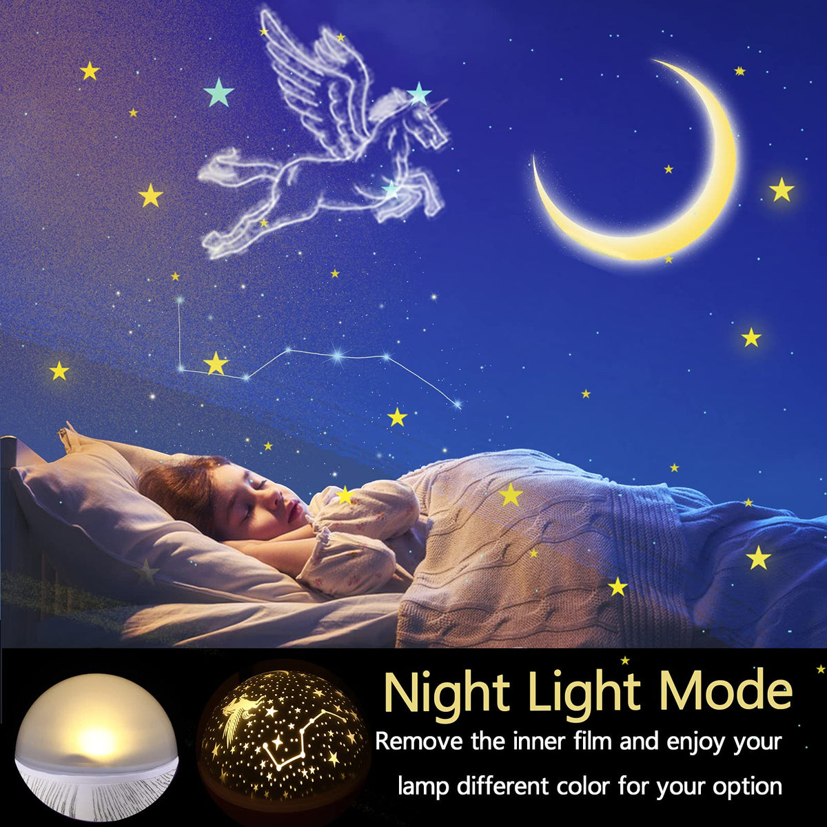Rotating LED Star Projector Night Light with Music & Remote