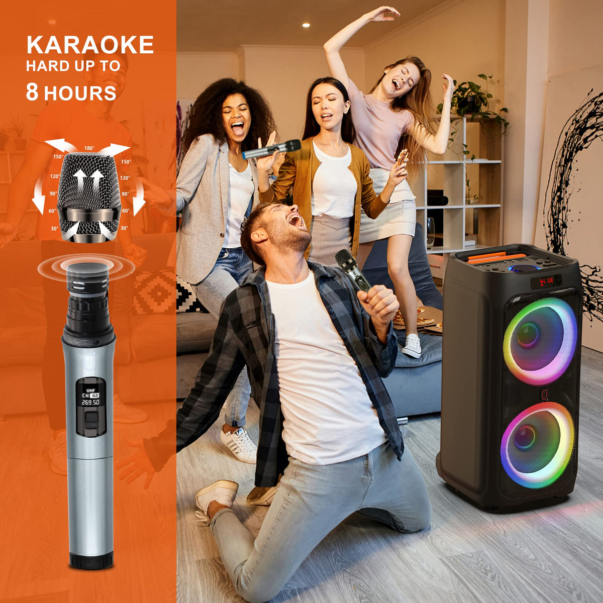 JYX T9 Dual 8-Inch Trolley Karaoke Speaker with 2 Microphones