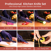 19-Piece Black Kitchen Knife Set with Oak Storage Block