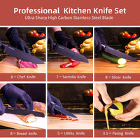19-Piece Black Kitchen Knife Set with Oak Storage Block