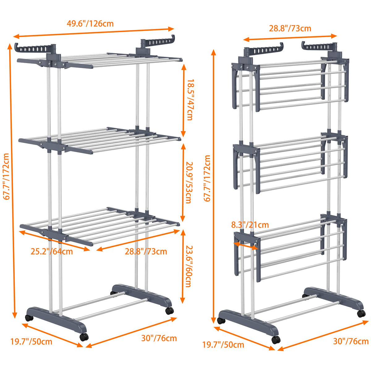 Four-Tier Folding Clothes-Drying Rack with Wheels