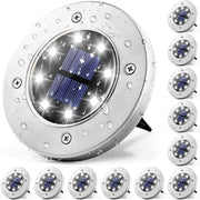 12 Pack Solar Garden Light, Waterproof Solar Ground Disk Light, Outdoor Garden LED Solar Ground Lights for Pathway/Patio/Walkway/Path/Driveway/Lawn/Landscape Lighting (White)