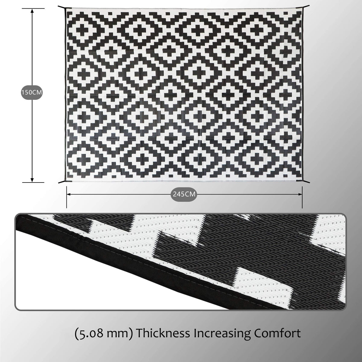 150 × 245 cm Reversible Plastic-Straw Outdoor Rug