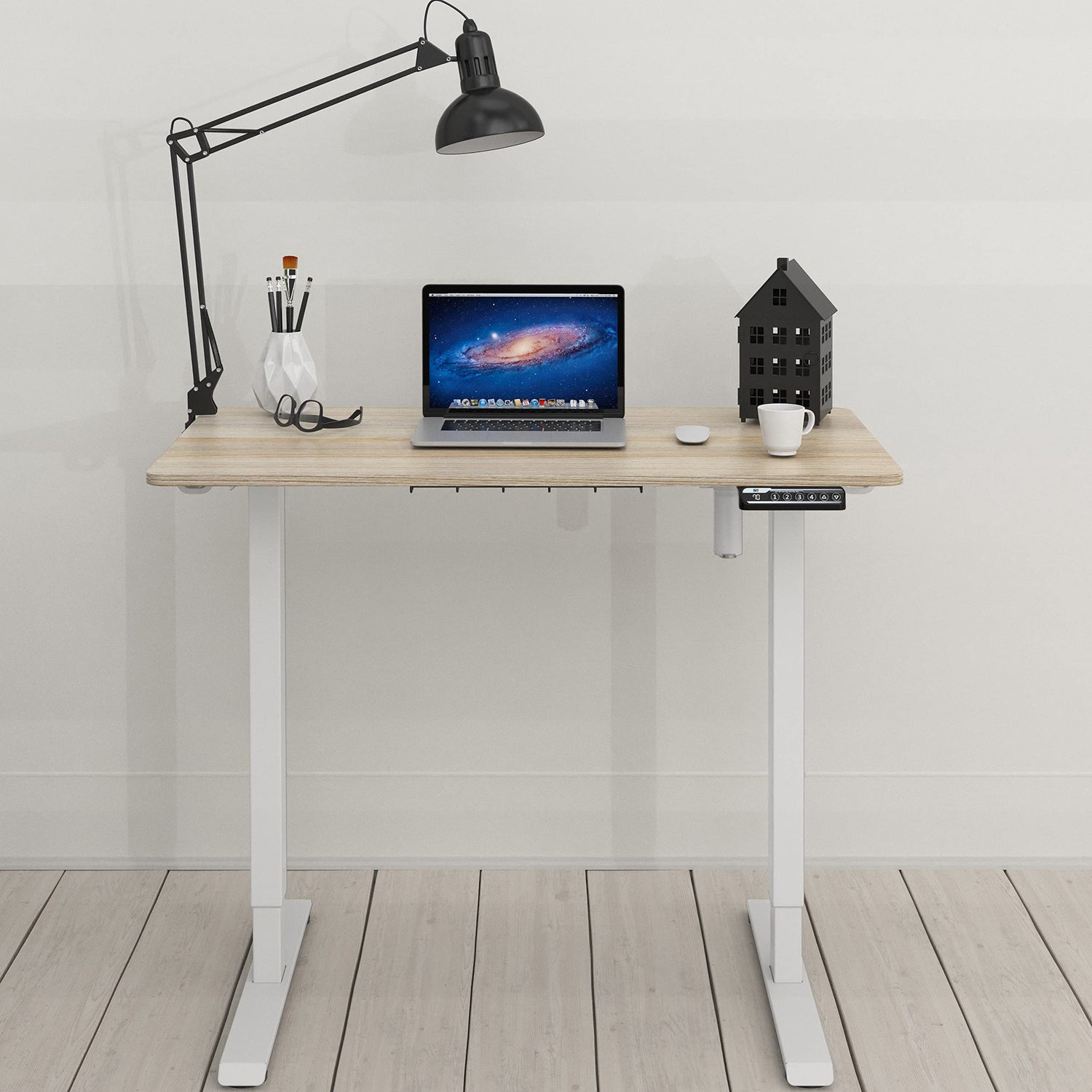 Adjustable Simple Small Stand Small Electric Height Adjustable Sit Stand Desk with Hanging Hooks and ...