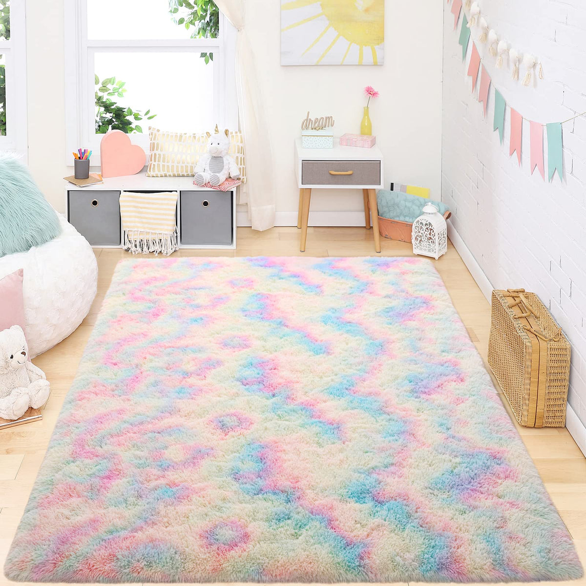 Rainbow Fluffy Rug, 4x5.9 Feet