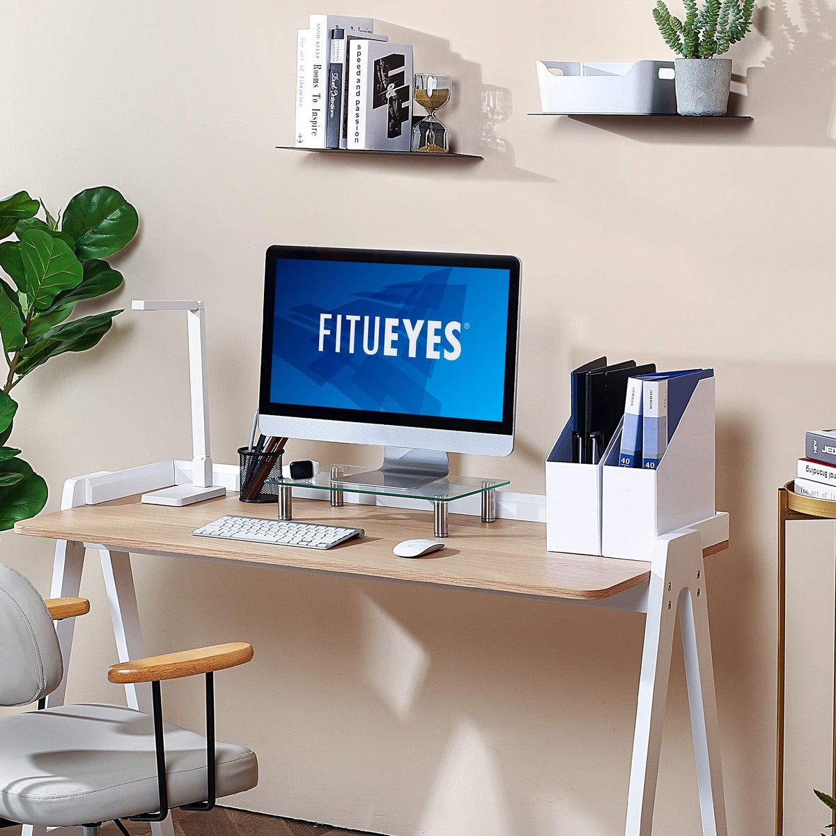 FITUEYES Clear Tempered-Glass Monitor Riser – 38.5cm