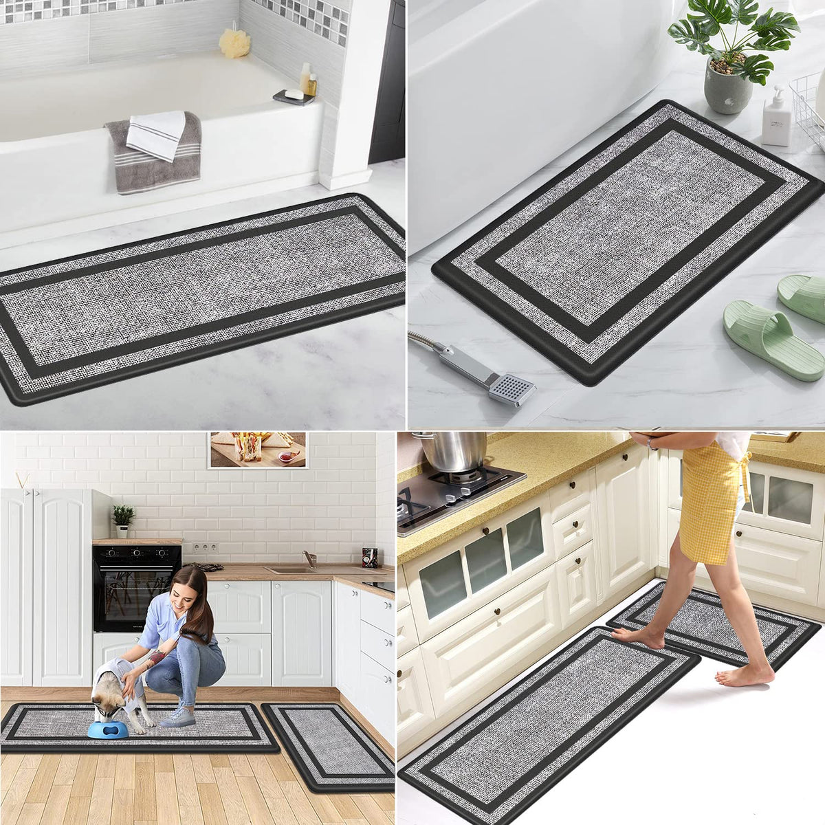 2-Piece Black & Grey Cushioned Kitchen Mat Set