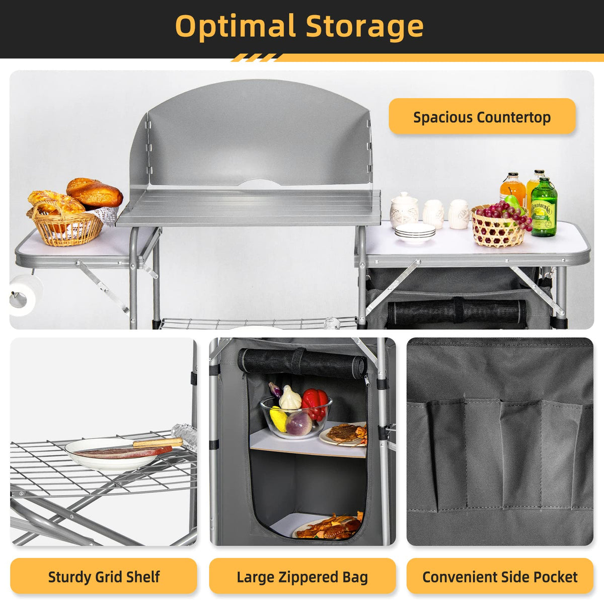 Costway Folding Camp Kitchen with Windscreen & Zippered Storage
