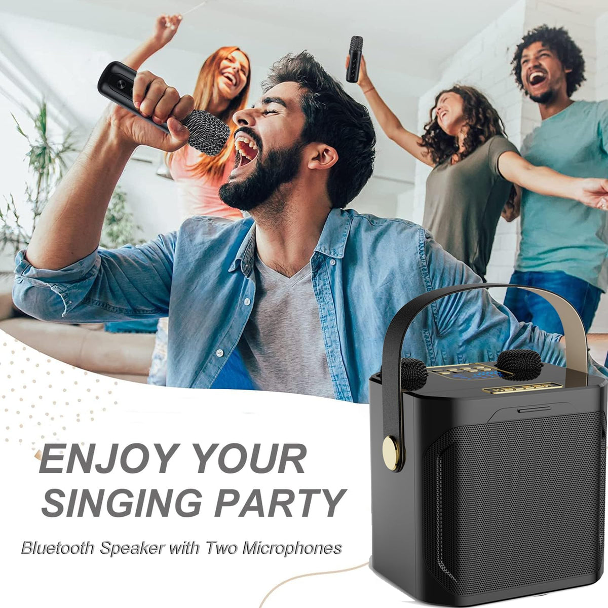 YueME Compact Karaoke Speaker with 2 Wireless Microphones