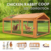 Fir-Wood & Wire Small-Animal Hutch with Covered Run – 150 × 90 × 70 cm