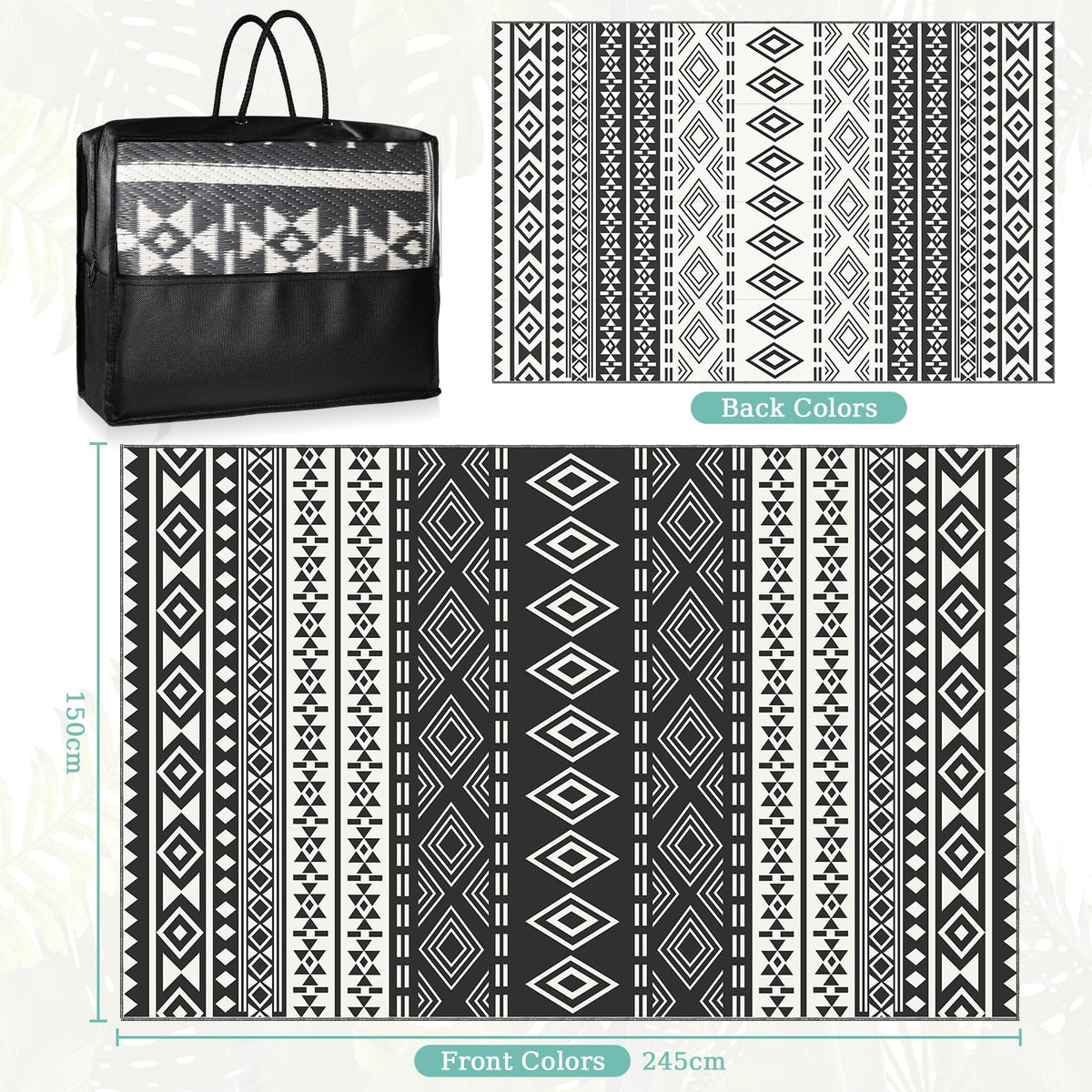 150 × 245 cm Black & White Reversible Outdoor Rug