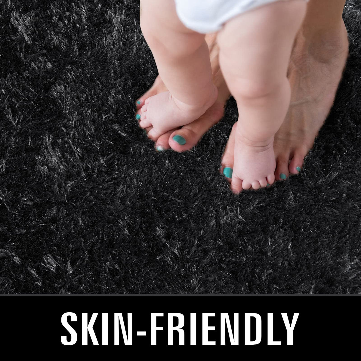 120 × 180 cm Black Fluffy Shag Area Rug