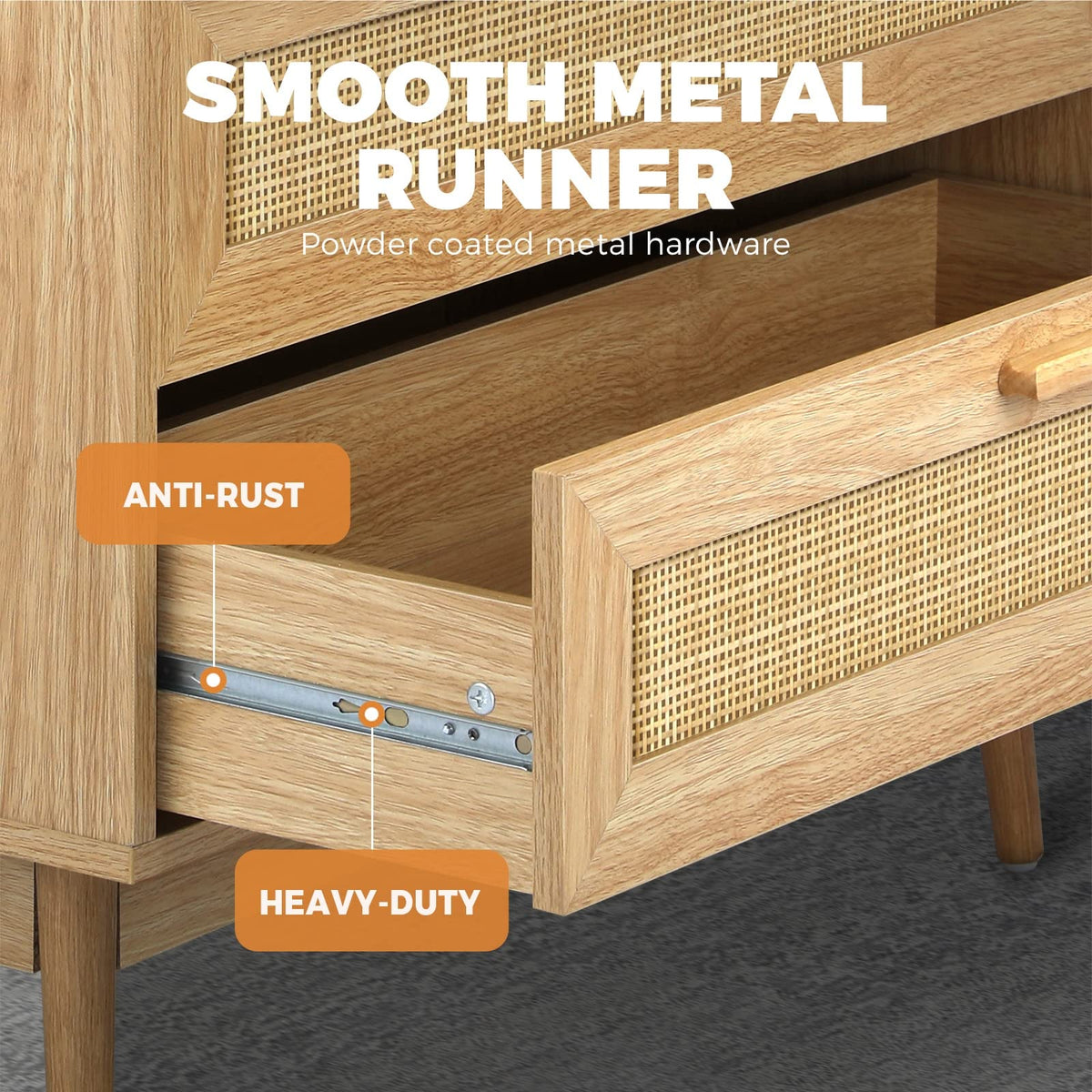 3-Drawer Rattan Tallboy Storage Cabinet