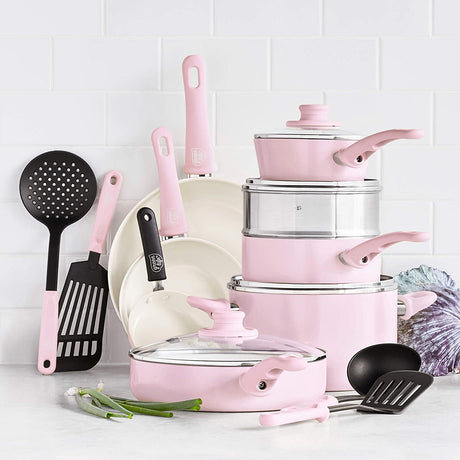 Soft Grip cookware Set-16pcs- Pink
