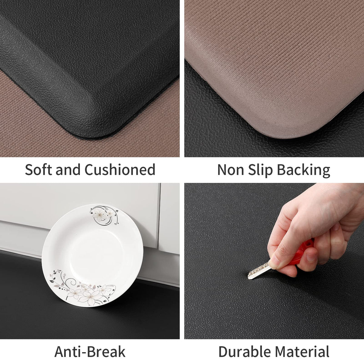 2-Piece Black 12 mm Anti-Fatigue Kitchen Mat Set