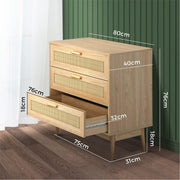 3-Drawer Rattan Tallboy Storage Cabinet