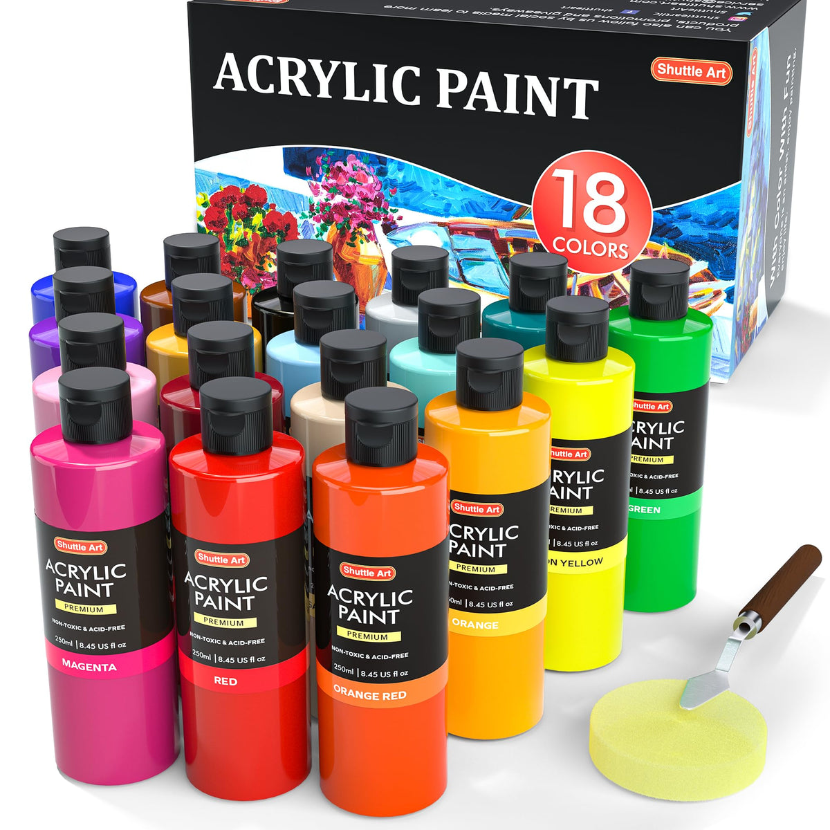 Shuttle Art 18-Colour Acrylic Paint Set – 240ml Bottles