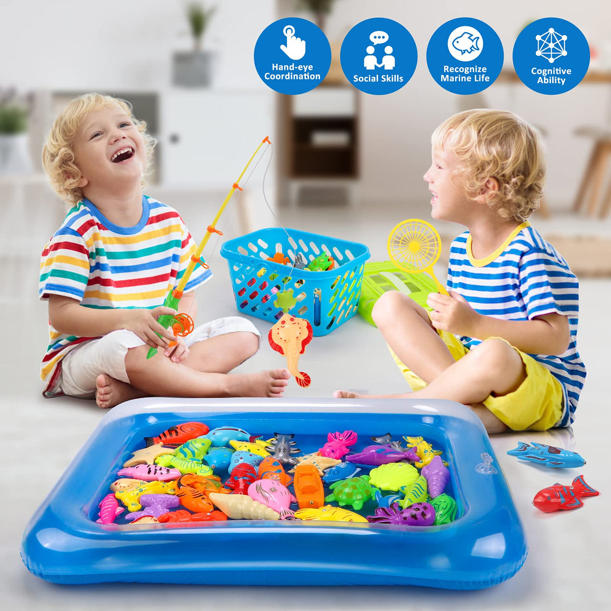52-Piece Magnetic Fishing Game with Inflatable Pool & Basket