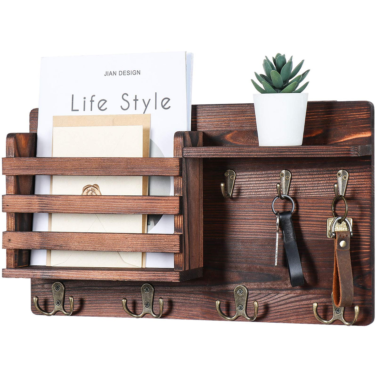Mail Holder for Wall Mail Organizer with Key Hooks