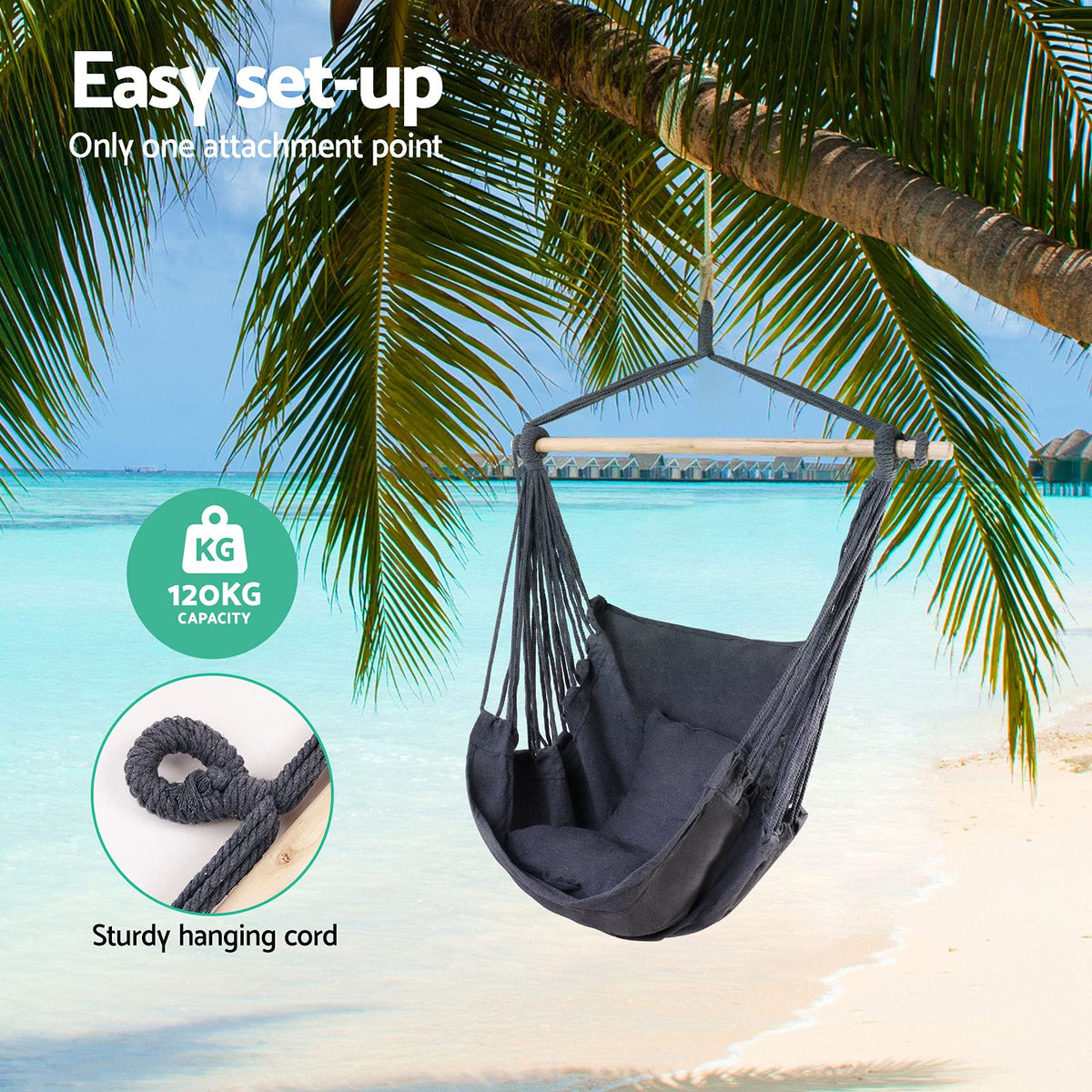 Grey 2-Cushion Hammock Chair – Up to 120 kg