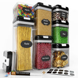 Airtight Food Storage Container Set - 7 PC Set - Chalkboard Labels & Marker - Kitchen & Pantry Containers - BPA-Free - Clear Plastic Canisters with Improved Durable Lids