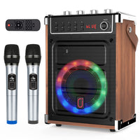 JYX Wood-Grain Karaoke Speaker with 2 Wireless Microphones