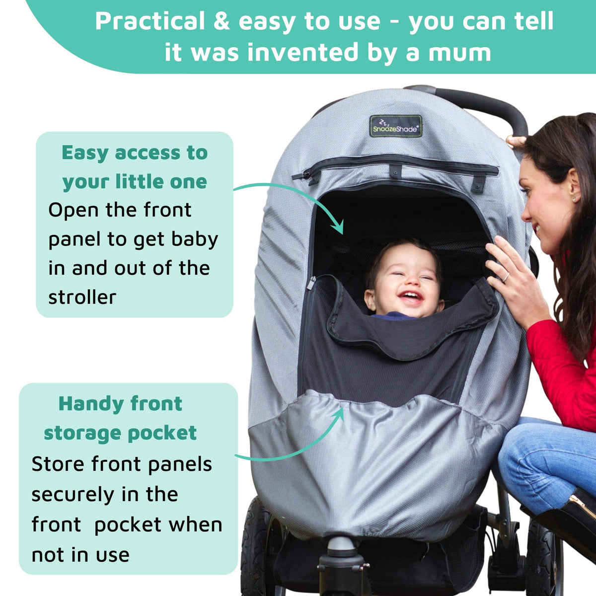 Universal Baby Pram & Stroller Sunshade (6m+) | UV Cover & Mosquito Net for Baby Strollers | Blocks up to 97.5% UV (UPF40+) | Portable Blackout Blind to Help Baby Sleep | SnoozeShade Plus Deluxe