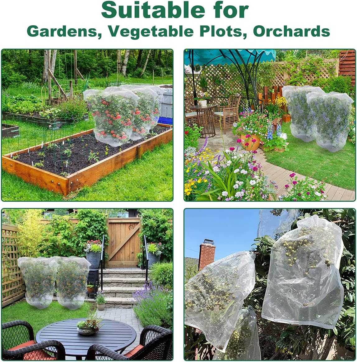 4 Pack Fruit Protection Bags with Drawstring, Garden Netting Plant Covers, 3.5 Ft x 2.3 Ft Perfect for Tomato Netting Cover Garden Plant Barrier Netting Bags for Vegetables Fruits Flower
